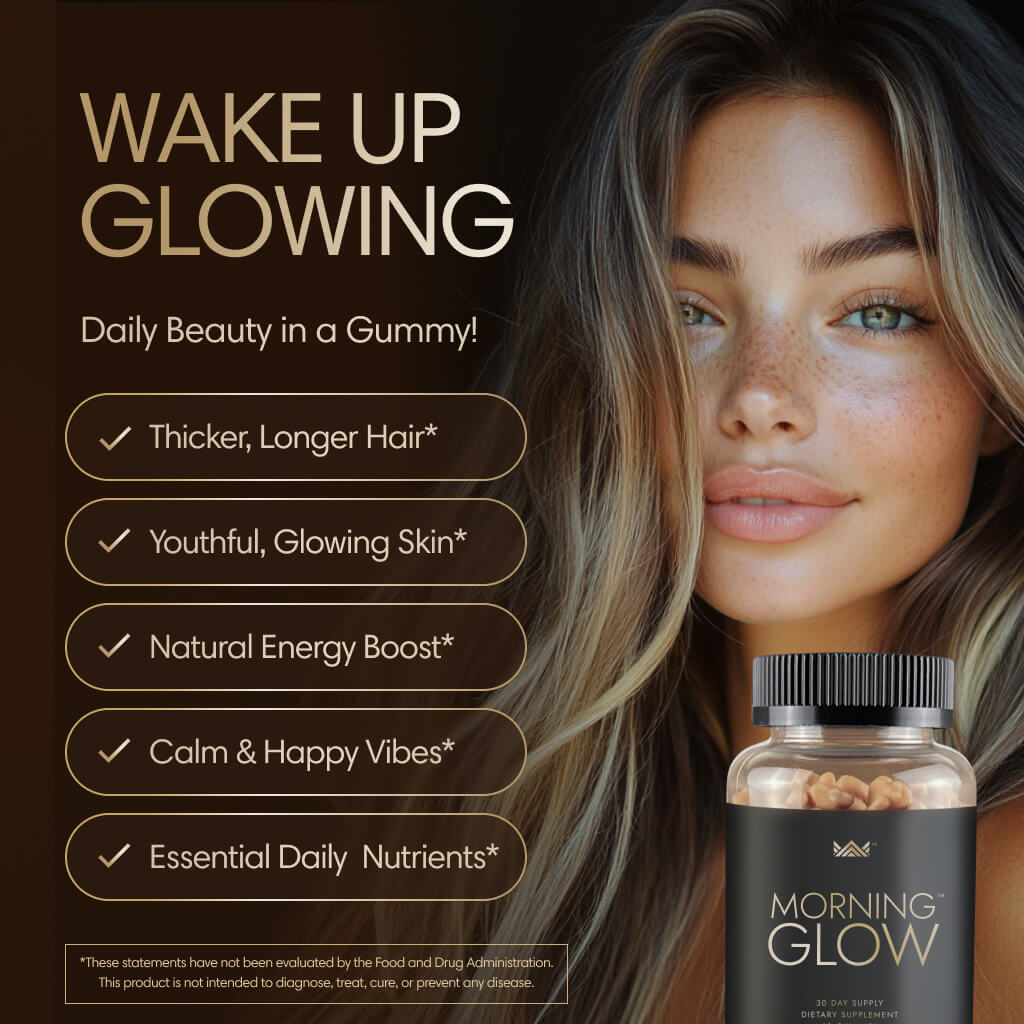 3 bottles of Morning Glow™ - All-in-One Beauty Gummy - Multivitamin for longer, stronger hair, glowing skin, natural energy, and a calm mood - 30 servings - by Aoures