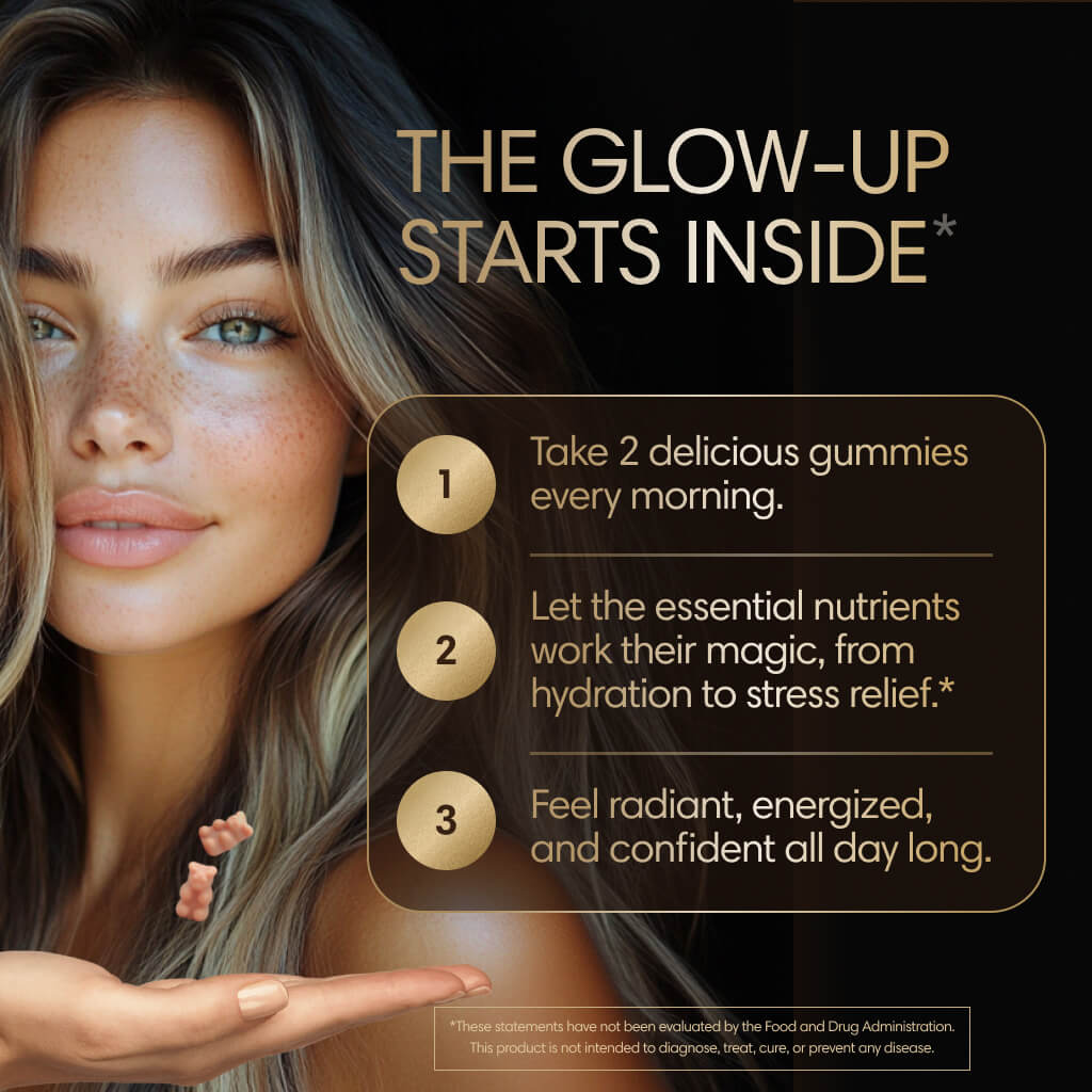 3 bottles of Morning Glow™ - All-in-One Beauty Gummy - Multivitamin for longer, stronger hair, glowing skin, natural energy, and a calm mood - 30 servings - by Aoures