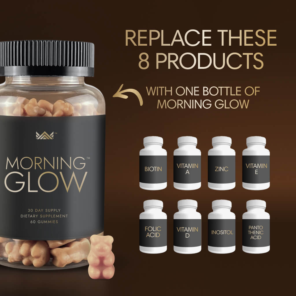 3 bottles of Morning Glow™ - All-in-One Beauty Gummy - Multivitamin for longer, stronger hair, glowing skin, natural energy, and a calm mood - 30 servings - by Aoures